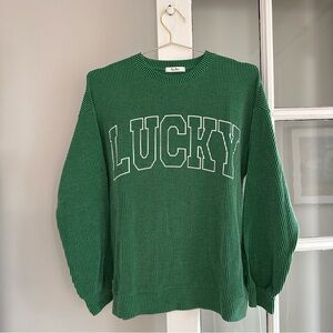 Lucky Green Ribbed Crewneck Sweater, Size Medium